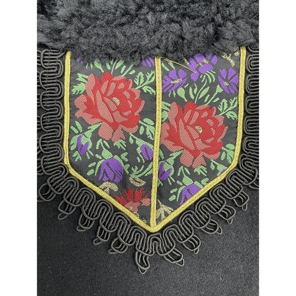 Victor Costa Occasion Black Vest Size Large Wool Faux Fur Soutache Trim Floral - Picture 8 of 11